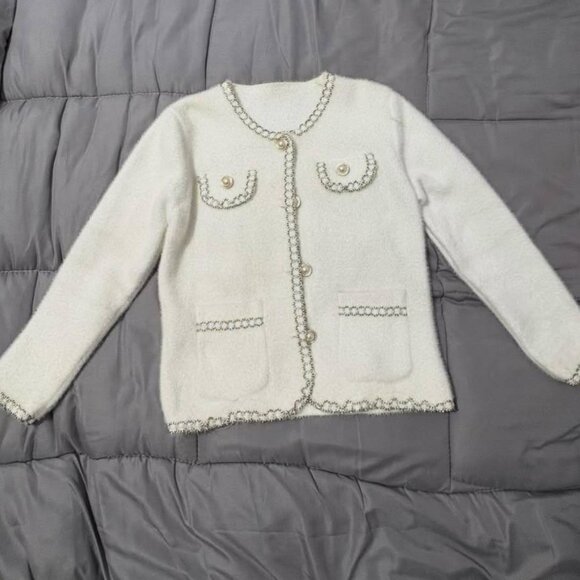 Sweaters - White Button Front Cardigan